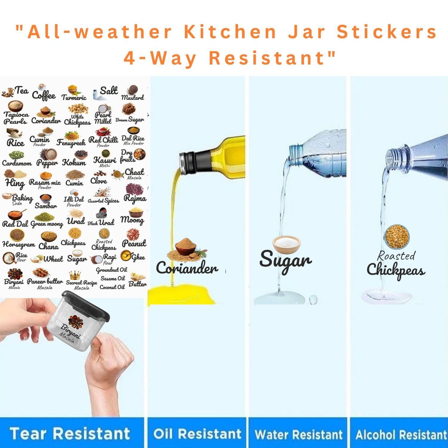 3D Kitchen Label Stickers (Set of 60 Stickers)