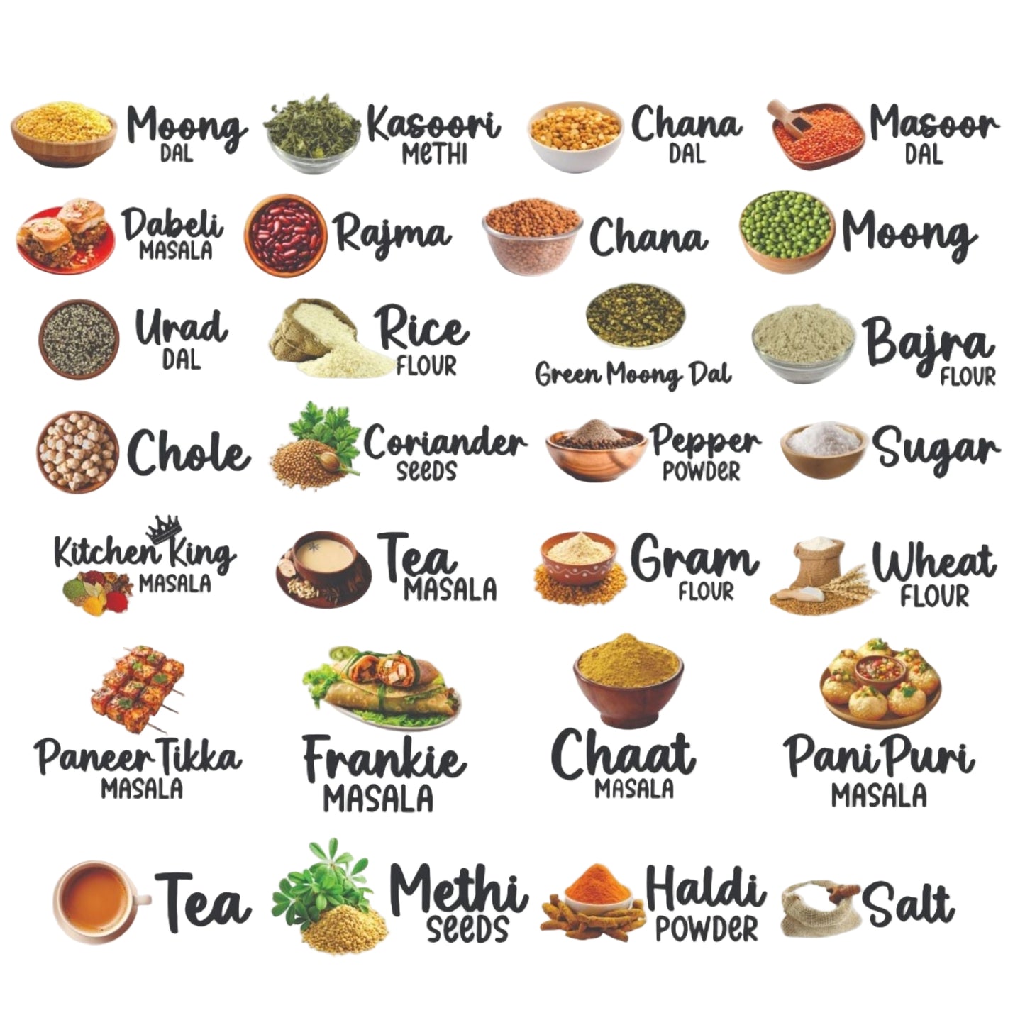 3D Kitchen Label Stickers (Set of 60 Stickers)